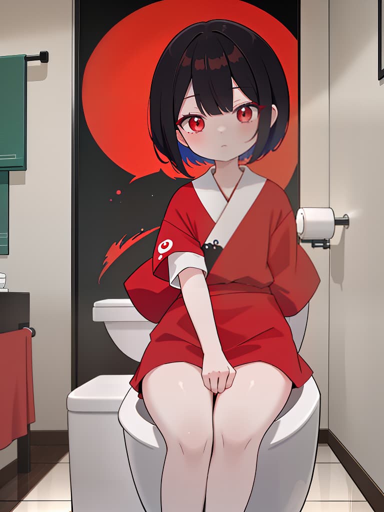  hanako in the toilet, red , black bob, toilet, dubious atmosphere, youkai, masterpiece, best quality,8k,ultra detailed,high resolution,an extremely delicate and beautiful,hyper detail