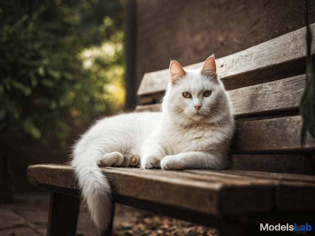  a cat sitting on a bench hyperrealistic, full body, detailed clothing, highly detailed, cinematic lighting, stunningly beautiful, intricate, sharp focus, f/1. 8, 85mm, (centered image composition), (professionally color graded), ((bright soft diffused light)), volumetric fog, trending on instagram, trending on tumblr, HDR 4K, 8K