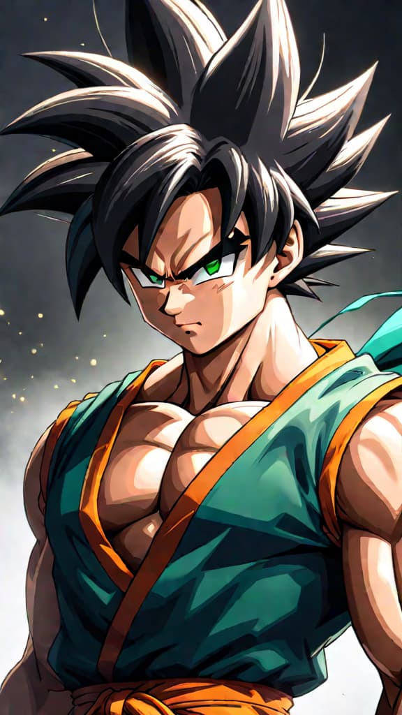  goku from dragon ball z transforming into super saiyan, black hair turning gold, fierce green eyes, anime art hyperrealistic, full body, detailed clothing, highly detailed, cinematic lighting, stunningly beautiful, intricate, sharp focus, f/1. 8, 85mm, (centered image composition), (professionally color graded), ((bright soft diffused light)), volumetric fog, trending on instagram, trending on tumblr, HDR 4K, 8K