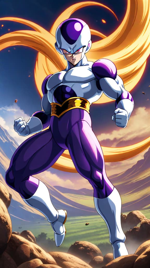  anime art: frieza unleashes death ball on namek's core amidst the z fighters' desperate stand. hyperrealistic, full body, detailed clothing, highly detailed, cinematic lighting, stunningly beautiful, intricate, sharp focus, f/1. 8, 85mm, (centered image composition), (professionally color graded), ((bright soft diffused light)), volumetric fog, trending on instagram, trending on tumblr, HDR 4K, 8K