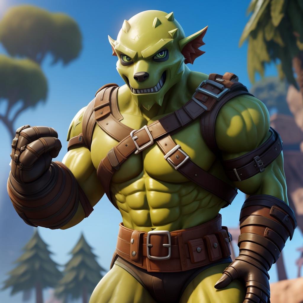  Combat super mutant (fortnite), full body, leather armour, gloves, open eyes, masterpiece, 4k, fine details,