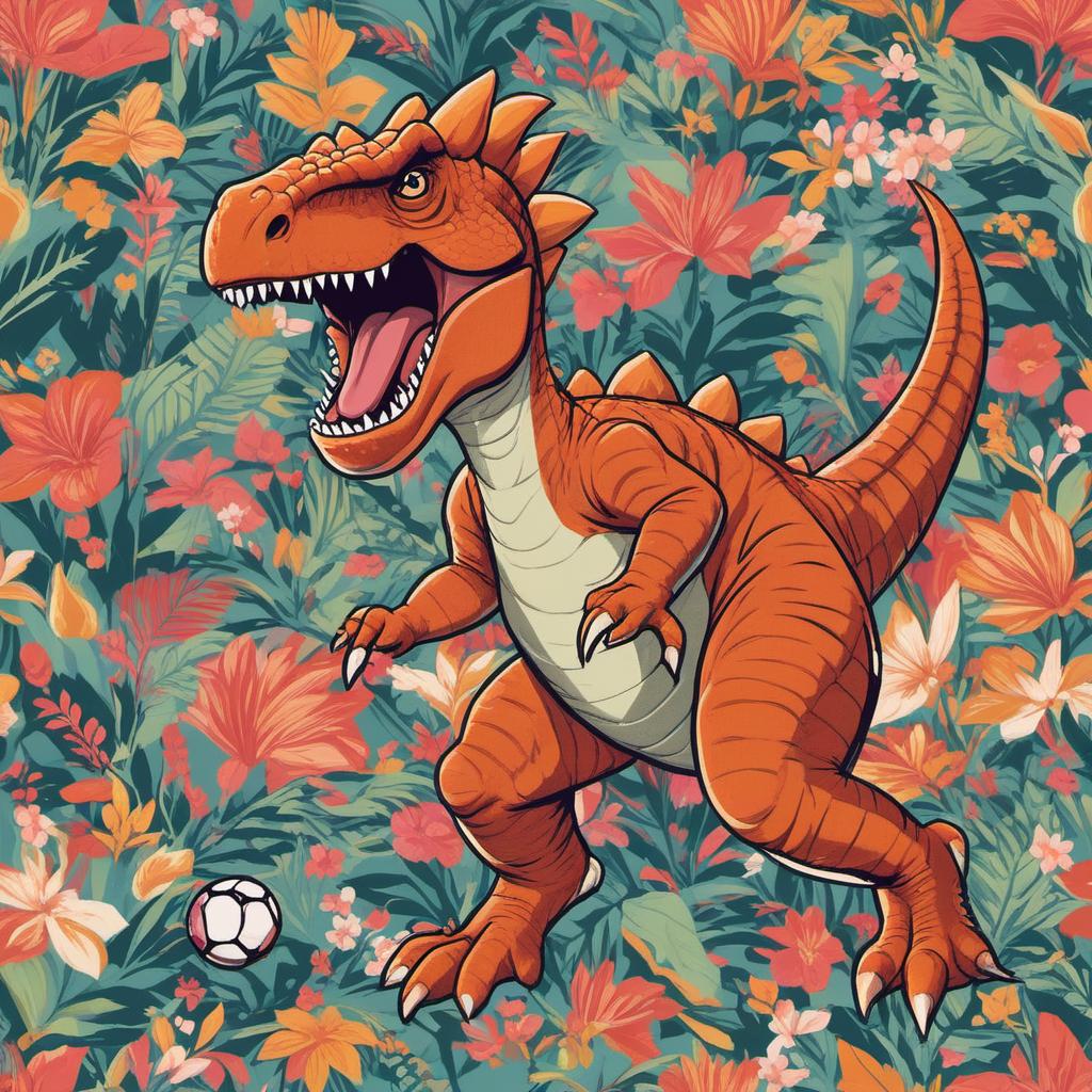  dinosaur celebrating soccer goal, profile image style