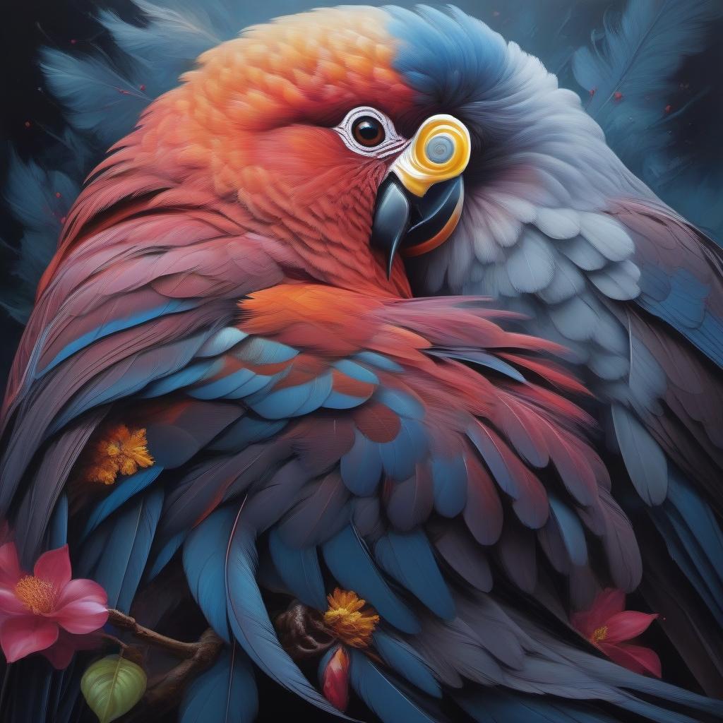  Beautiful birds, abstract oil painting with philosophical overtones "wisdom of eternity" hyperrealistic, full body, detailed clothing, highly detailed, cinematic lighting, stunningly beautiful, intricate, sharp focus, f/1. 8, 85mm, (centered image composition), (professionally color graded), ((bright soft diffused light)), volumetric fog, trending on instagram, trending on tumblr, HDR 4K, 8K