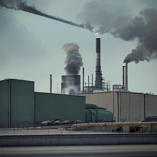  *8. Ace Chemicals Plant* Design a street view image of the downtown Gotham City (Batman) Ace Chemicals Plant's exterior, highlighting its industrial structure, smokestacks, and hazardous surroundings, greys and dark blues and green hues