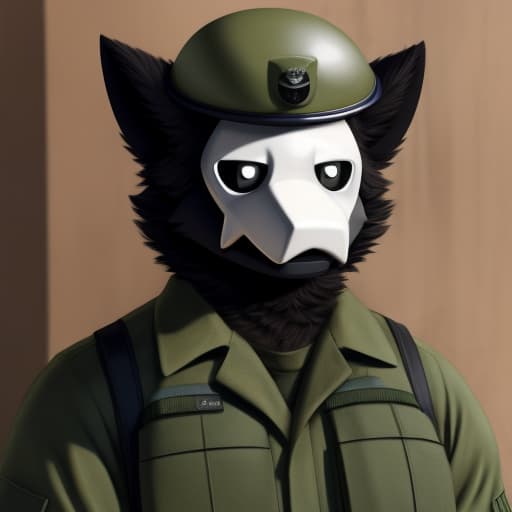  Puro, Military HECU Marines uniform, green vest, Black mesa eviroment, military helmet on head, holding a MP5, big fluffy tail, fluffy body, brown fur, open eyes, digital art, masterpiece, 4k, fine details,