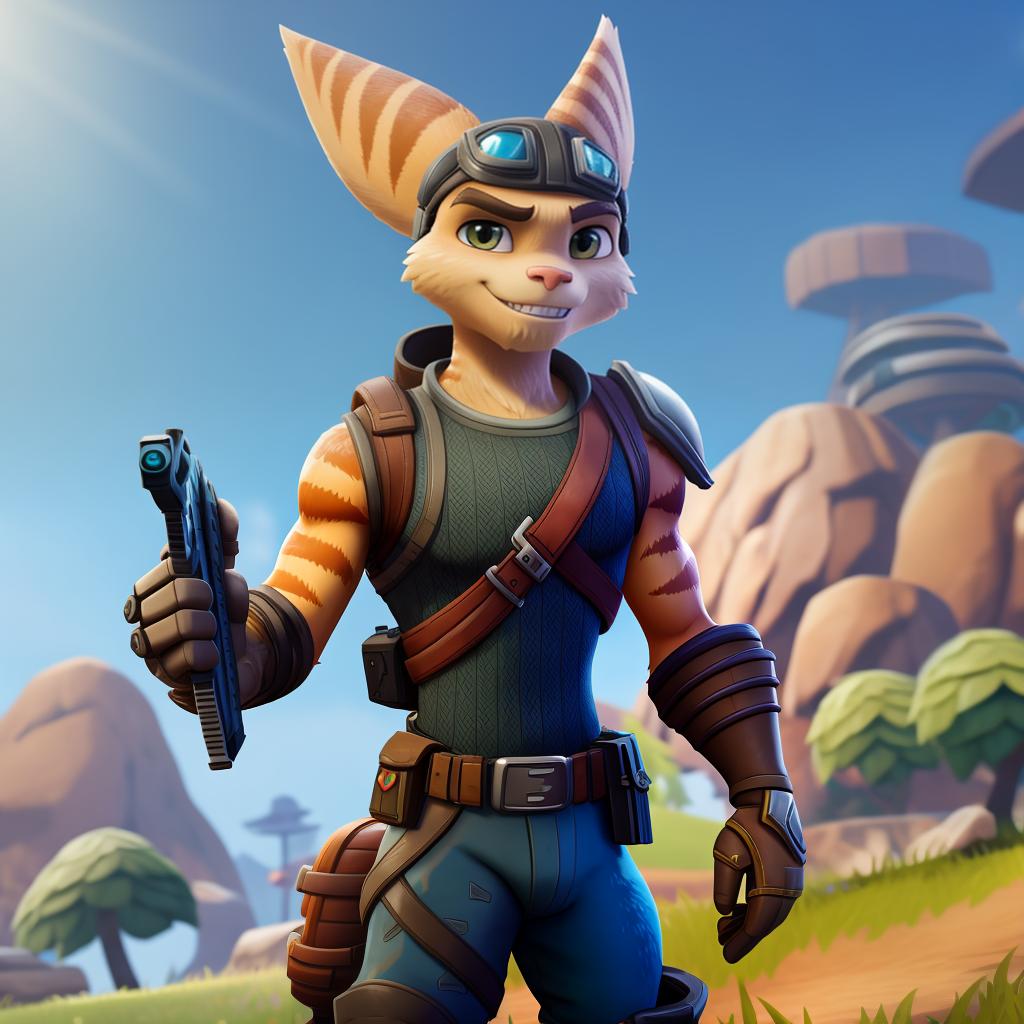  Male ratchet and clank (fortnite), full body, high quality resolution, gay, open eyes, digital art, masterpiece, 4k, fine details,