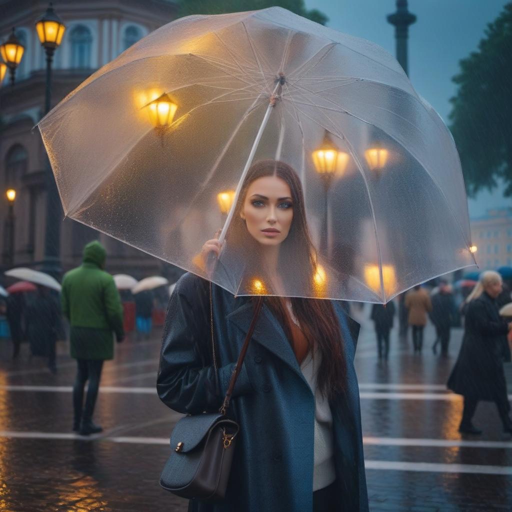  Rain in St. Petersburg hyperrealistic, full body, detailed clothing, highly detailed, cinematic lighting, stunningly beautiful, intricate, sharp focus, f/1. 8, 85mm, (centered image composition), (professionally color graded), ((bright soft diffused light)), volumetric fog, trending on instagram, trending on tumblr, HDR 4K, 8K