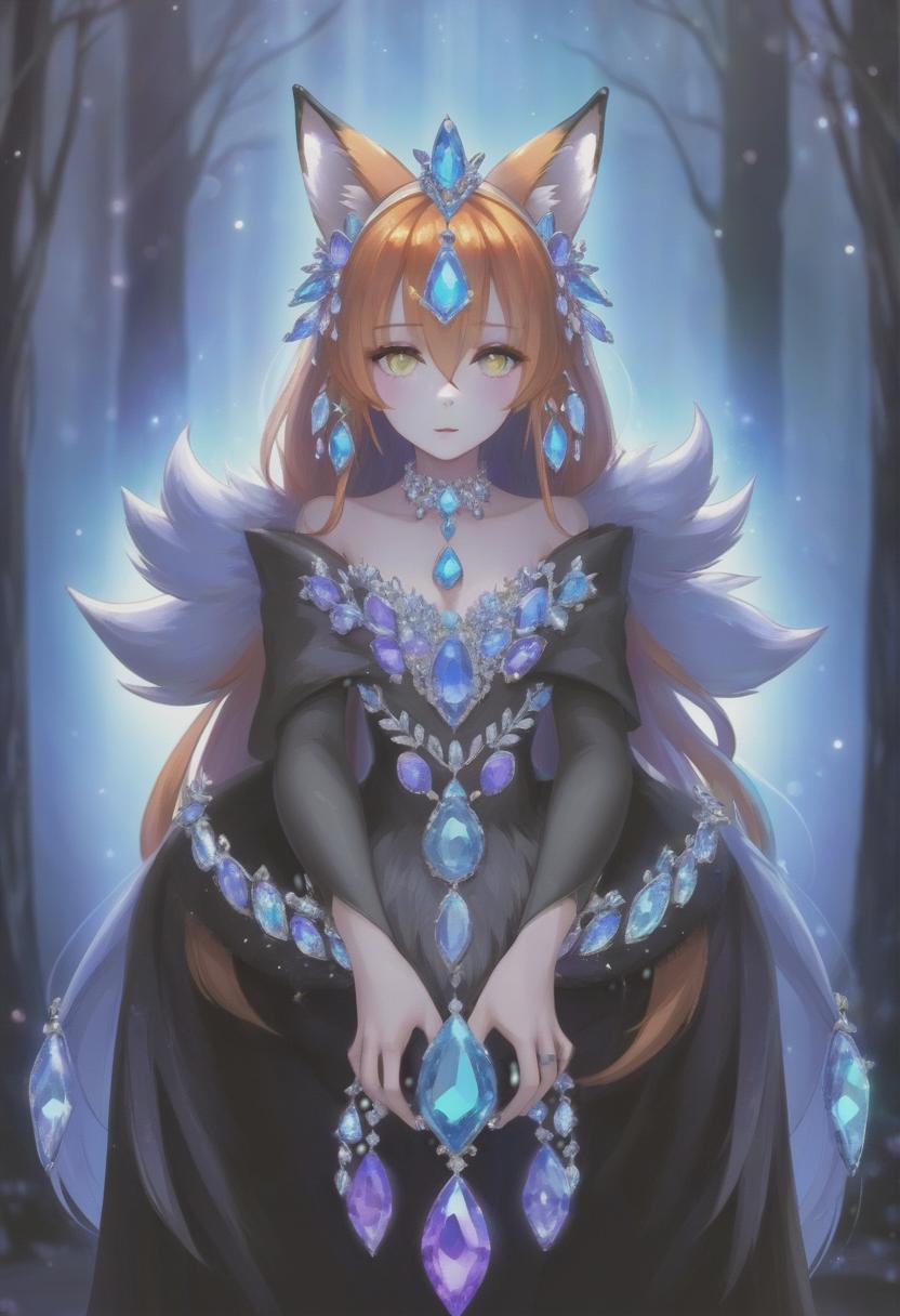  gemstone girl .all of colorful crystals. on the head of a tiara in the form of fox ears from crystals