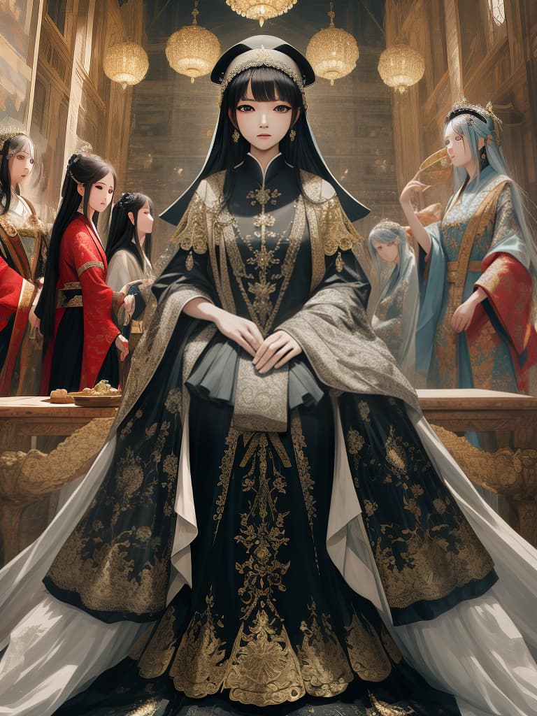  6 people, sisters, on face, thin eyes, asia, masterpiece, best quality,8k,ultra detailed,high resolution,an extremely delicate and beautiful,hyper detail