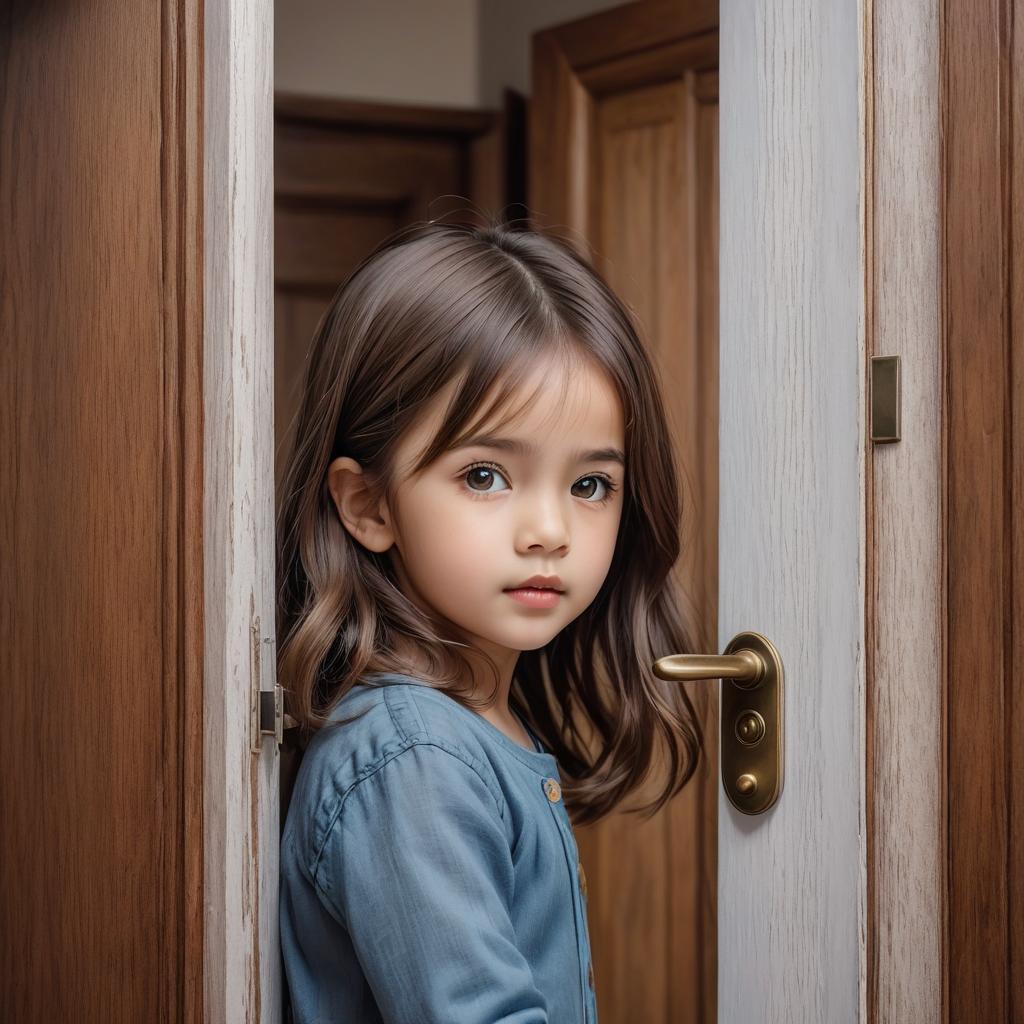  the old wind little girl stood in the bedroom door photo realistic, highly intricate and detailed, masterpiece, ultra high res,photography,8k resolution