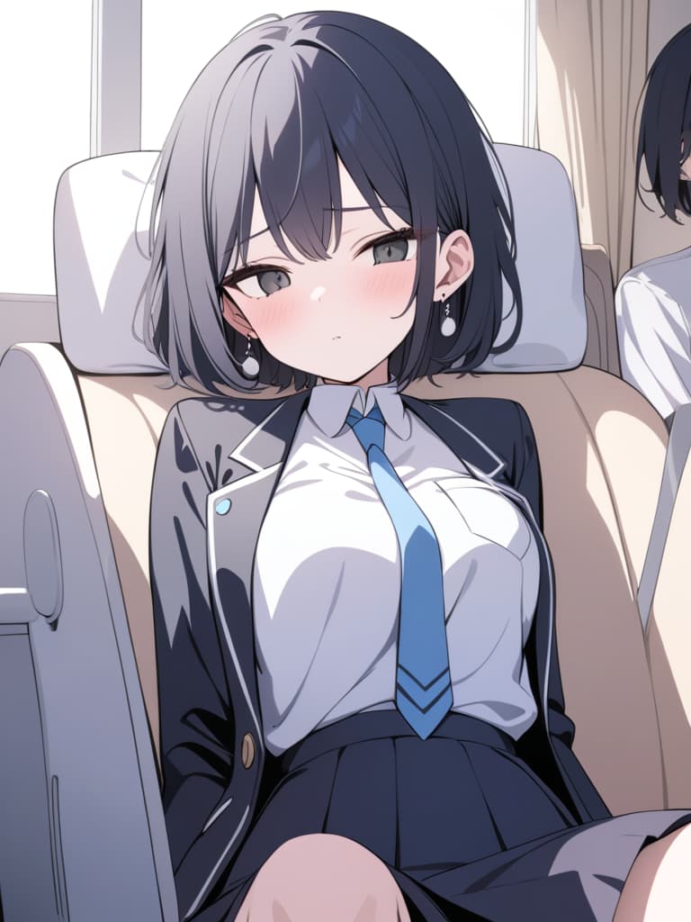  black hair, short hair, lumpy hair, , high student, wolf cut, white shirt, tie, black jacket, moe sleeve, hidden, clroom, uniform, sleeping, waking up, your eyes, a lot of earrings in the ear, seats by the window, black eyes, masterpiece, best quality,8k,ultra detailed,high resolution,an extremely delicate and beautiful,hyper detail