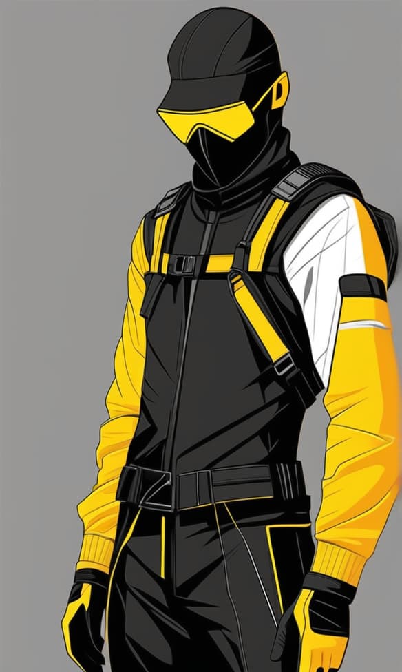  line art drawing man in black and yellow rogue outfit. professional, sleek, modern, minimalist, graphic, line art, vector graphics