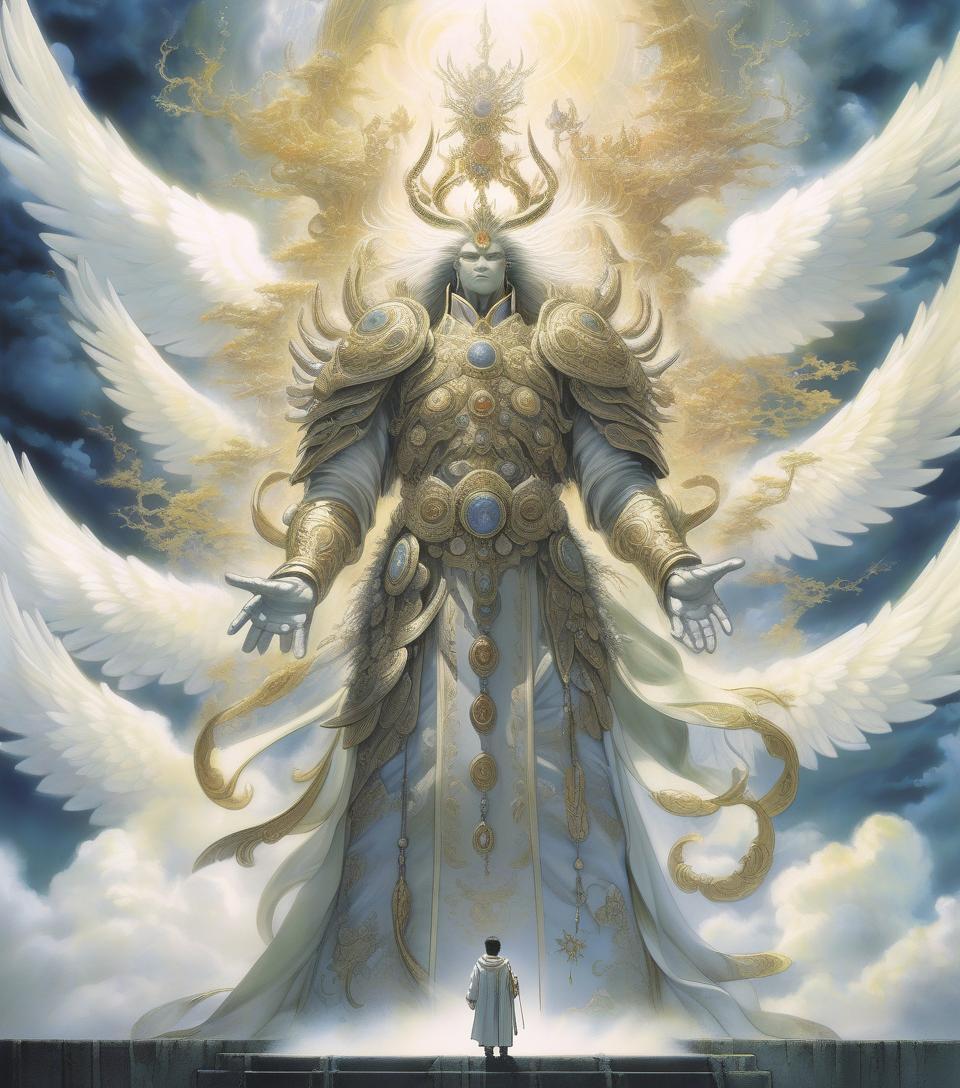  concept art heaven official's blessing man by yoshitaka amano . digital artwork, illustrative, painterly, matte painting, highly detailed