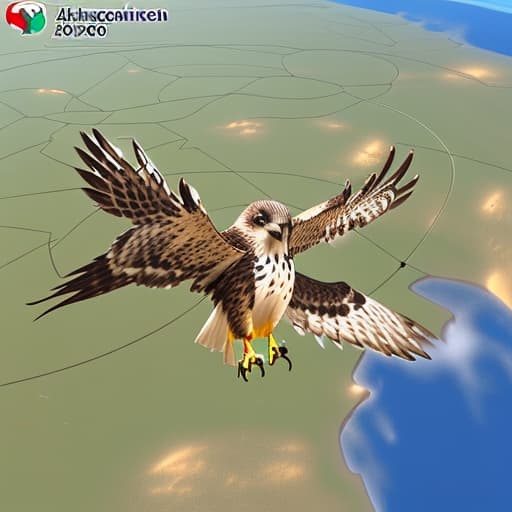  Generate a 2D logo of a hawk looking above the African continent, try put some grain pictures on the African continent map