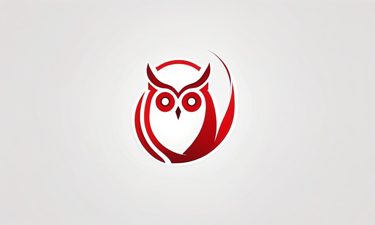  minimal line logo of owl, vector, red and white