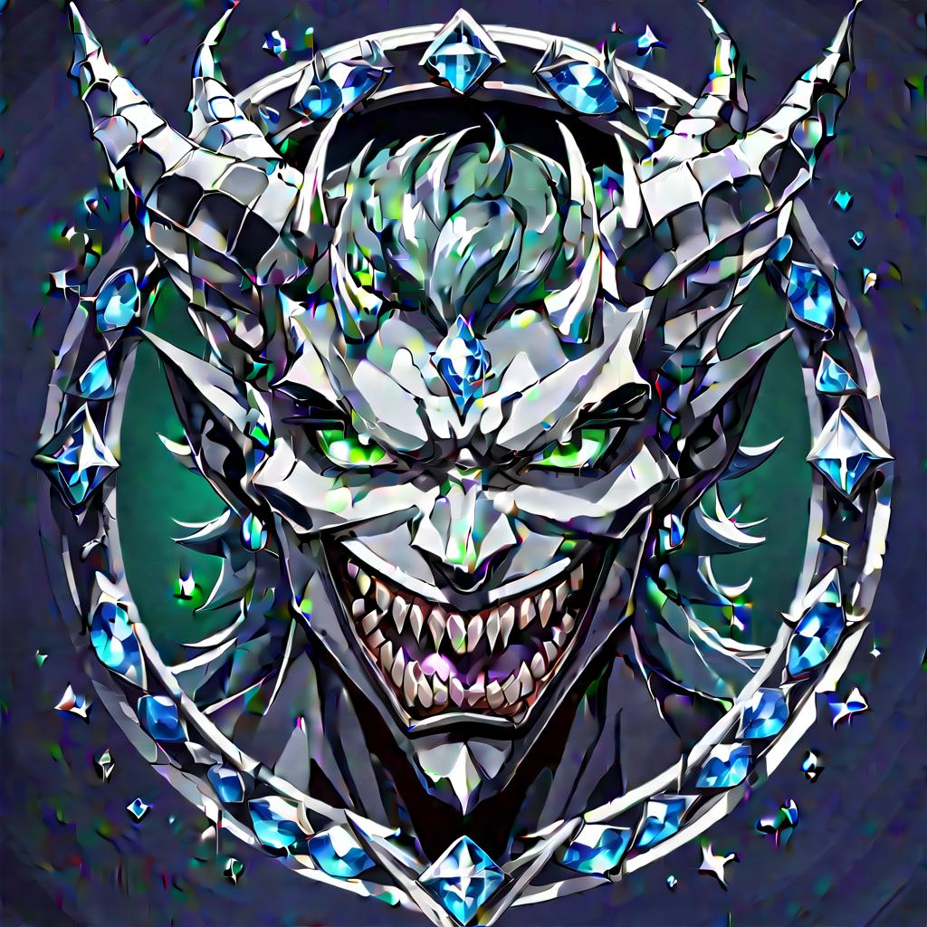  anime artwork diamond devil, portrait. dark green eyes, man. kind. hair gray. with fangs and horns. colors blue, blue, silver . anime style, key visual, vibrant, studio anime, highly detailed