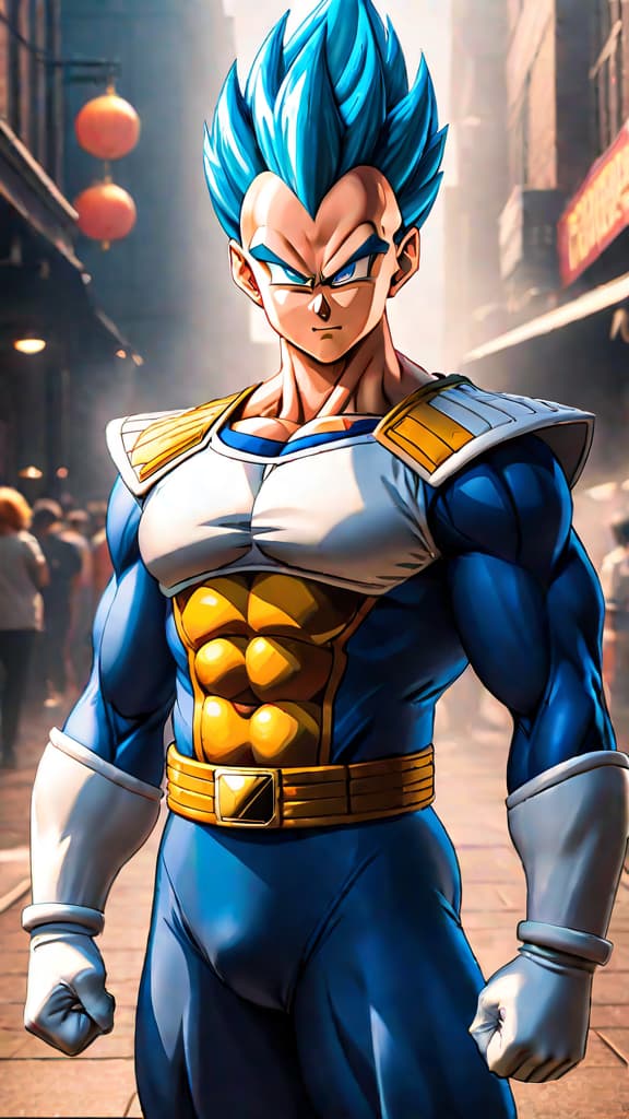  create an anime art of vegeta from dragon ball in ultra ego form, showcasing intense battle lust and destructive power. hyperrealistic, full body, detailed clothing, highly detailed, cinematic lighting, stunningly beautiful, intricate, sharp focus, f/1. 8, 85mm, (centered image composition), (professionally color graded), ((bright soft diffused light)), volumetric fog, trending on instagram, trending on tumblr, HDR 4K, 8K