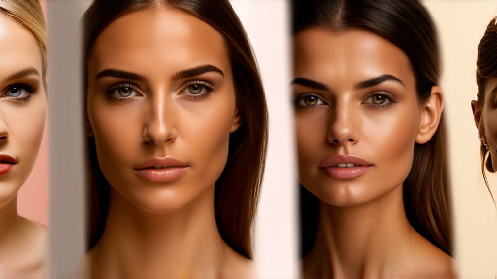  different beauty. set of different female heads of different ages on a light background. ar 16:9, (natural skin texture), highly detailed face, depth of field, hyperrealism, soft light, muted colors