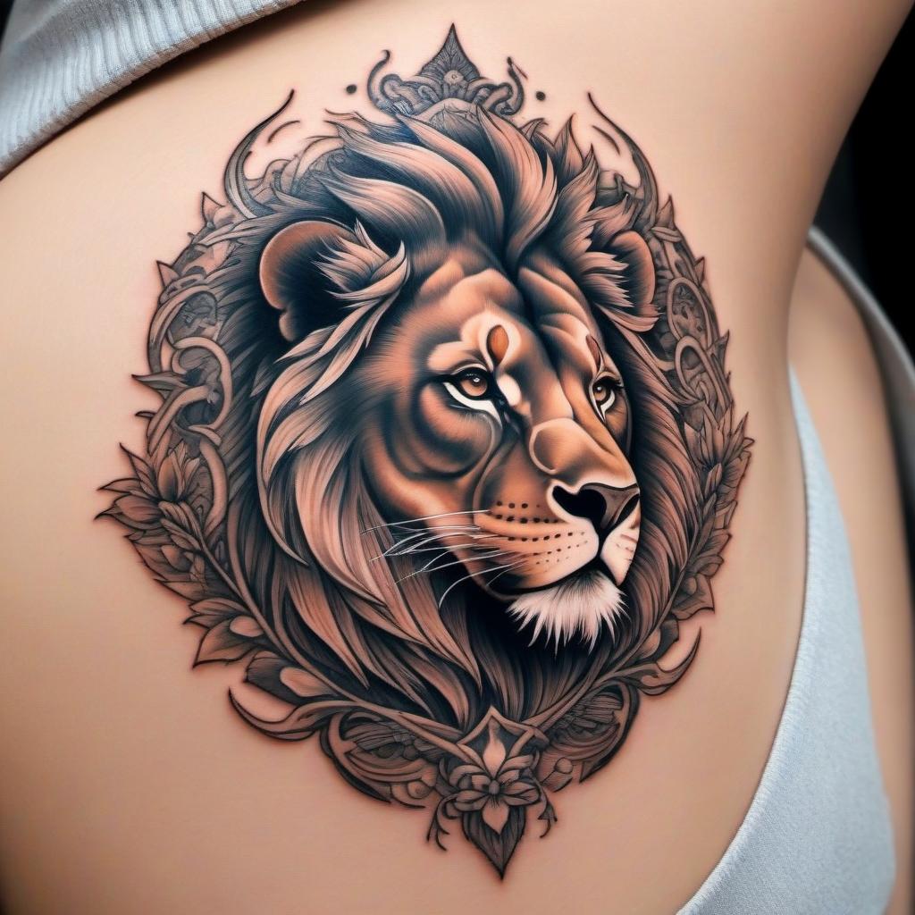  Tattoo of a lion surrounded by a dragon