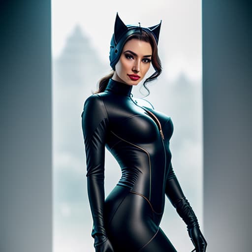  daring beautiful cosplay woman dressed as catwoman with ripped costome, soft focus, depth of field, 8k photo, hdr, professional lighting, taken with canon eos r5, 75mm lens hyperrealistic, full body, detailed clothing, highly detailed, cinematic lighting, stunningly beautiful, intricate, sharp focus, f/1. 8, 85mm, (centered image composition), (professionally color graded), ((bright soft diffused light)), volumetric fog, trending on instagram, trending on tumblr, HDR 4K, 8K