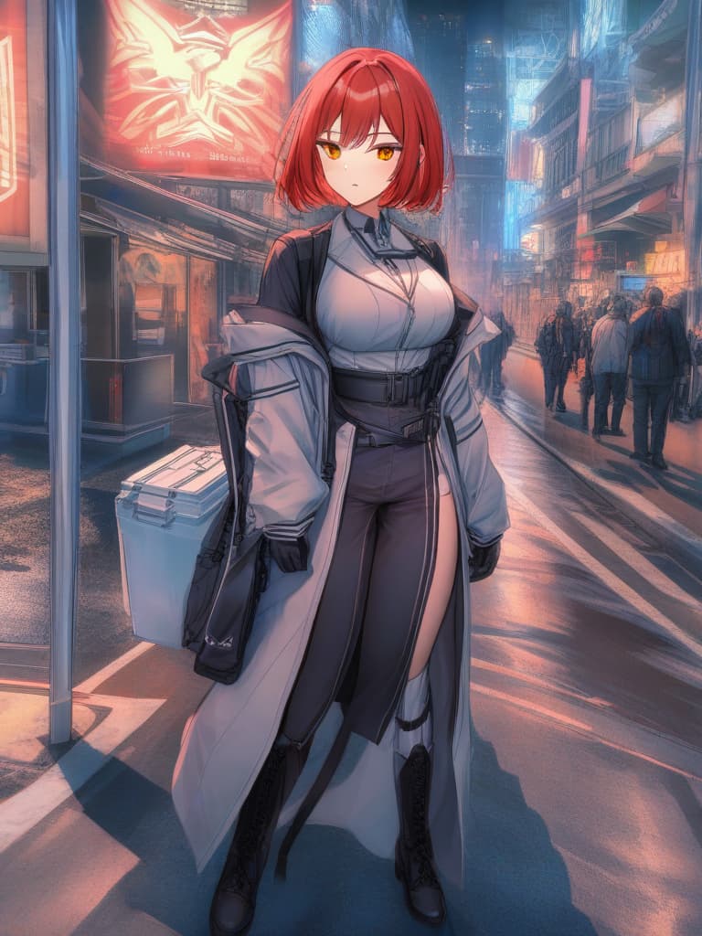  create an ultra detailed,high quality illustration of hoshino ai in a dynamic,stylish pose,flying through a retro futuristic city. the scene should be in cyberpunk style with magical,colorful lighting,and high contrast. include musical notes dancing,lyrics,and a perfect depiction of her face with detailed features,long purple hair with streaks,purple star shaped eyes,and a hair ornament. the image should be realistic,with a sharp focus,high resolution (16k),and intricate details hyperrealistic, full body, detailed clothing, highly detailed, cinematic lighting, stunningly beautiful, intricate, sharp focus, f/1. 8, 85mm, (centered image composition), (professionally color graded), ((bright soft diffused light)), volumetric fog, trending on instagram, trending on tumblr, HDR 4K, 8K