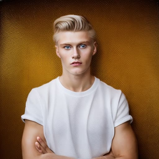 portrait+ style Russian LGBT queer fashion model blonde hunk dude face