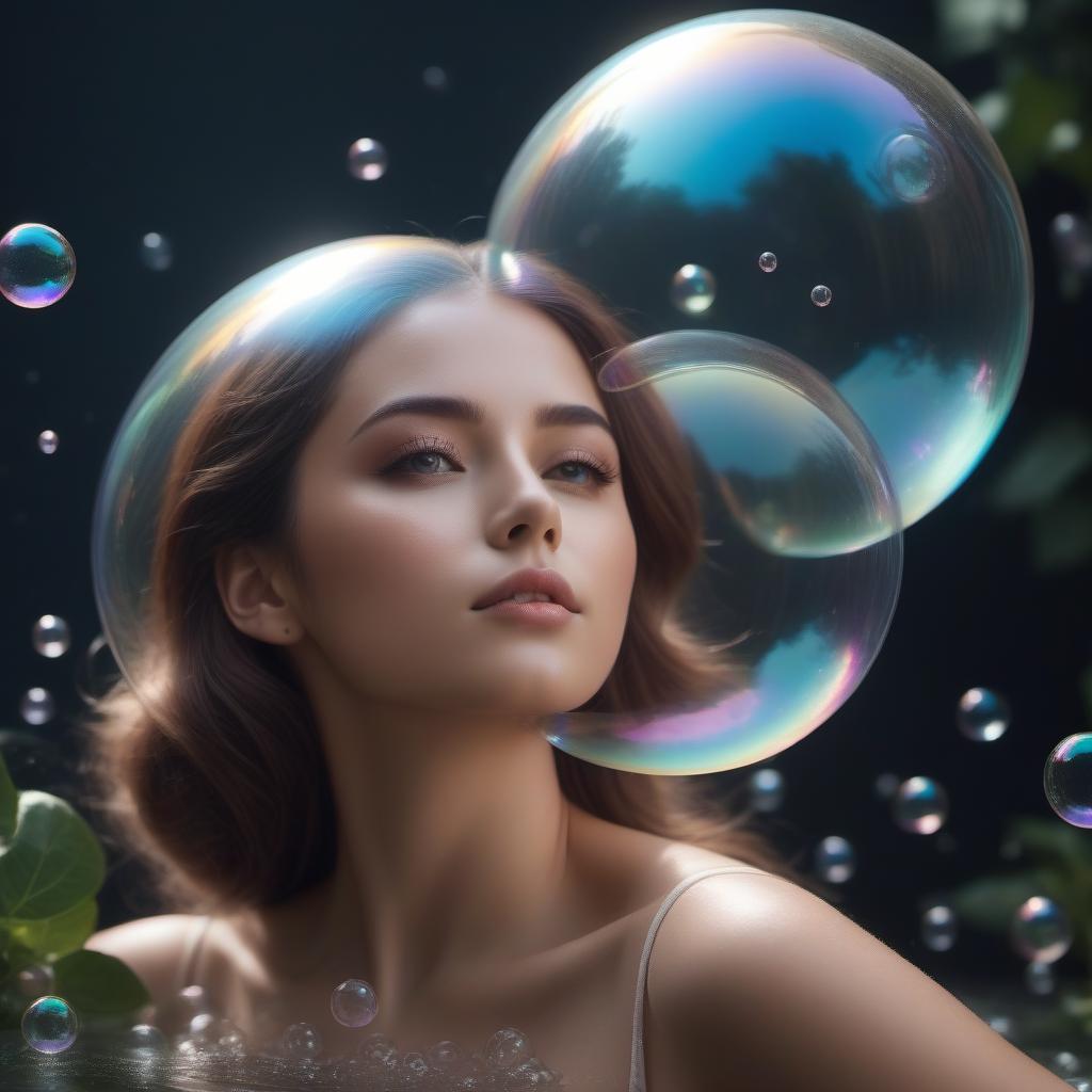  🫧🫧🫧🫧🫧 Alessio Albi Macro shooting a girl in a soap bubble a bubble hovers in the air a girl inside a soap bubble hovers in the air in a bubble in a soap bubble completely bubbling Maximum detail As realistic as possible Clarity hyperrealism Atmospheric Super details High quality 32k HDR+ Cinematic lighting (cinematic lighting) Highly detailed (very detailed) Photo realism Soft light (soft light) 8K Fantasy