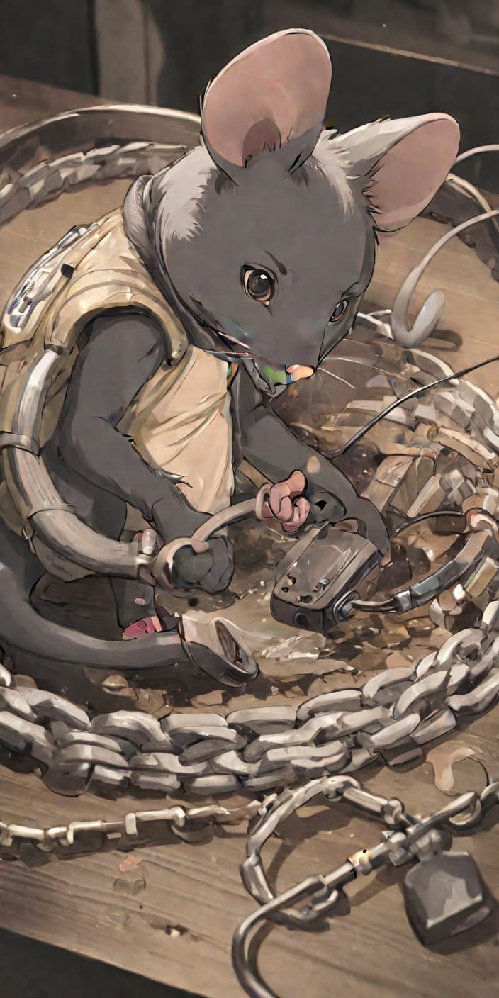  anime artwork mouse trapped . anime style, key visual, vint, studio anime, highly detailed, perfect hands