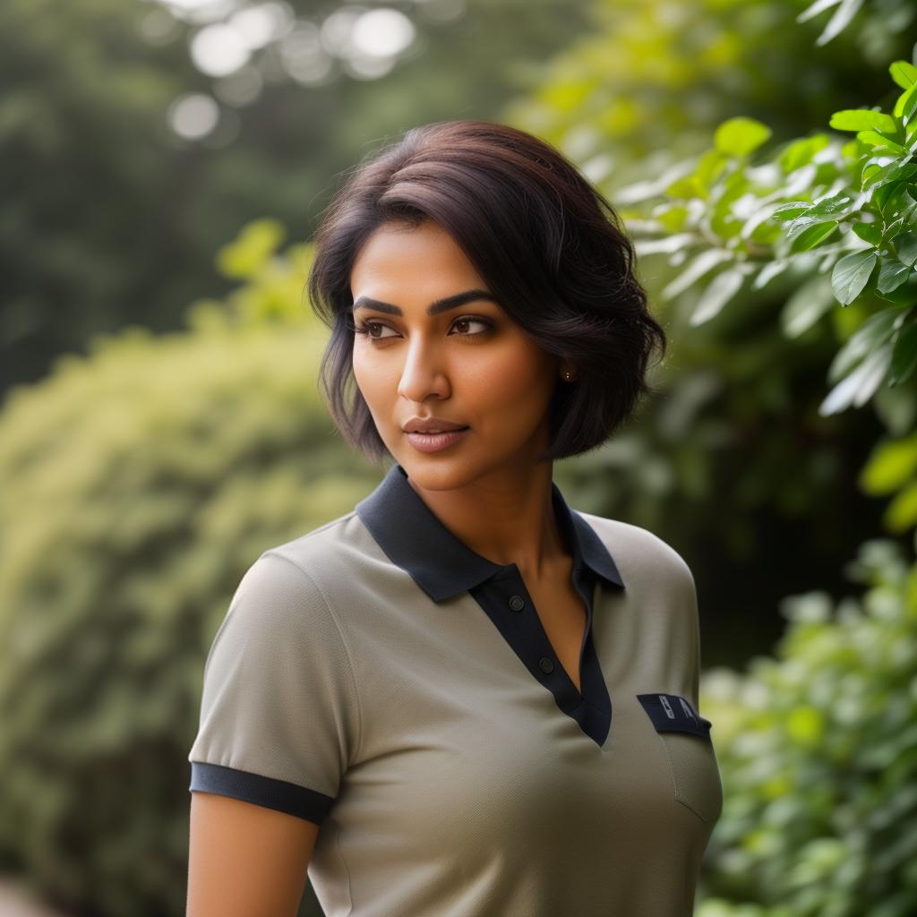  (((realistic full torso frontal head shot of a light brown to medium brown skin tone woman))), esha vidya singh, ((indian heritage)), immature face, blue eye color, ((short hair style)), ((black hair color)), ((skinny body type)), medium size, big size, (immature small upturned nose), (immature prominent cheekbones), (immature smooth jawline), (immature full lips), (immature medium forehead), (immature even eyebrows), (immature rounded chin), standing straight looking directly into the camera,((wearing fitted polo shirt with deep v neck and monogrammed pocket)), backyard in background, 1girl, best quality, highest quality, award winning photo, masterpiece, raw, professional photography, photorealism, sharp focus, cinematic, hyperrealistic, full body, detailed clothing, highly detailed, cinematic lighting, stunningly beautiful, intricate, sharp focus, f/1. 8, 85mm, (centered image composition), (professionally color graded), ((bright soft diffused light)), volumetric fog, trending on instagram, trending on tumblr, HDR 4K, 8K