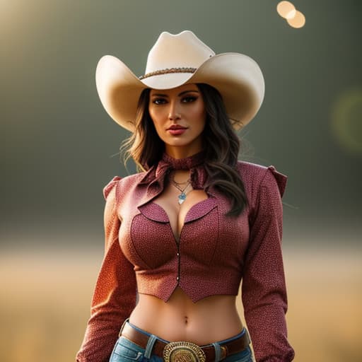  image of a cowgirl hyperrealistic, full body, detailed clothing, highly detailed, cinematic lighting, stunningly beautiful, intricate, sharp focus, f/1. 8, 85mm, (centered image composition), (professionally color graded), ((bright soft diffused light)), volumetric fog, trending on instagram, trending on tumblr, HDR 4K, 8K