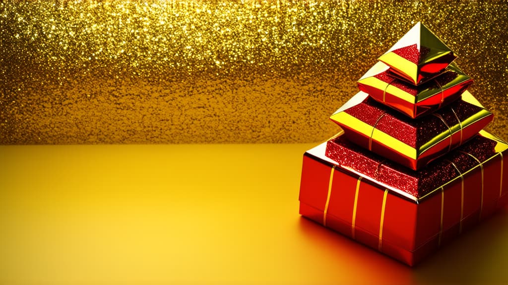  gold background #f0bd4a. pyramid shaped gift boxes stand on the right. empty space for text on the left. 8k photo ar 16:9 {prompt}, maximum details