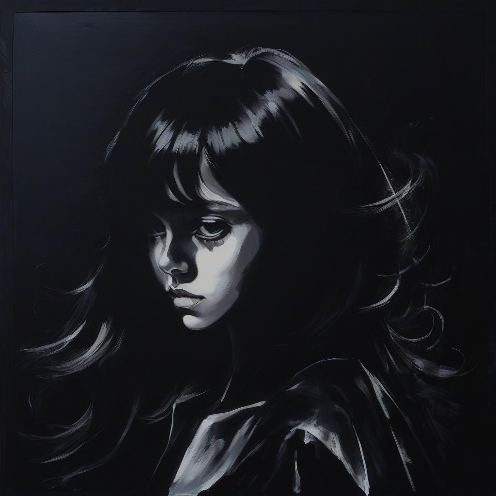  masterpiece. a girl on a black background. graphic painting.