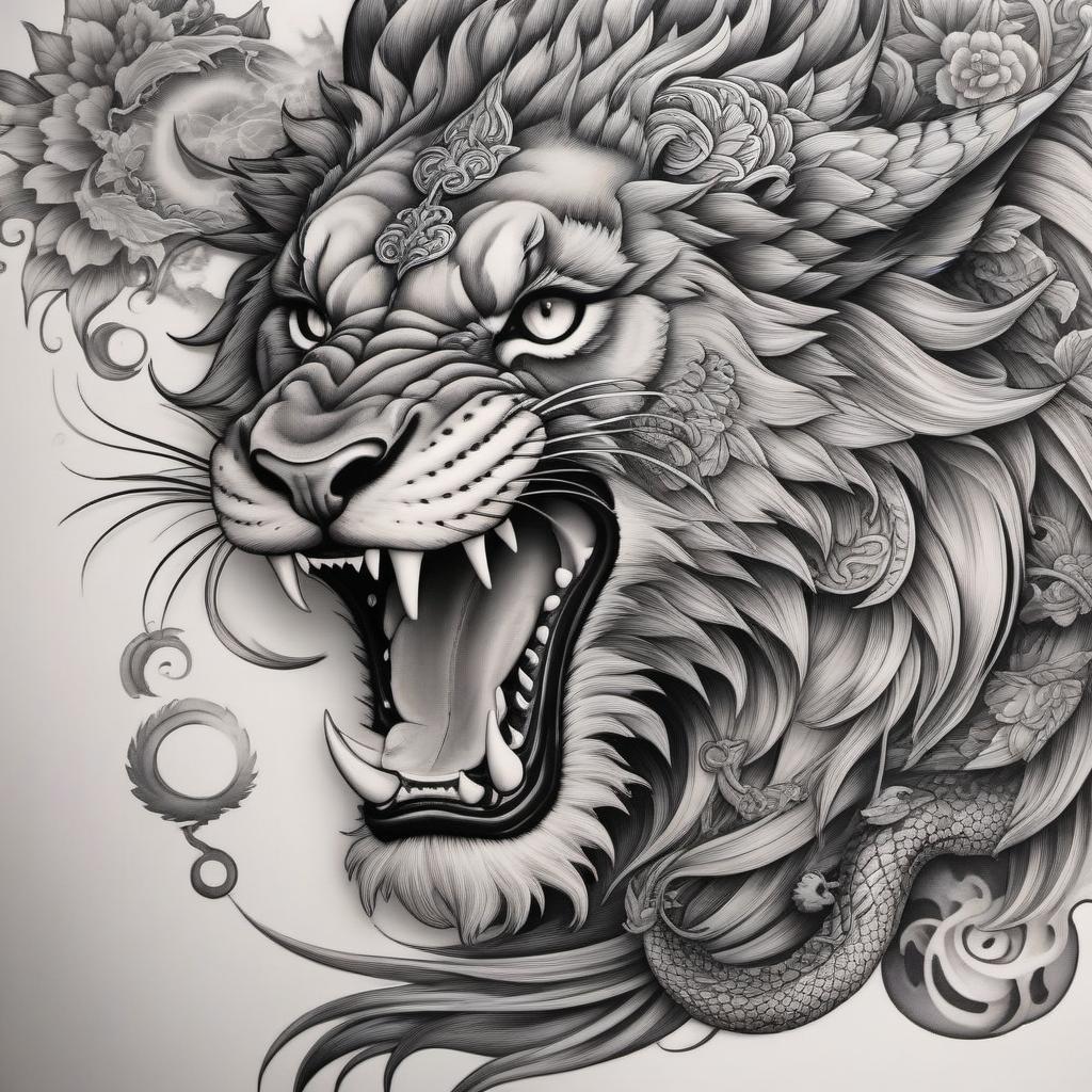  Dragon and lion tattoo