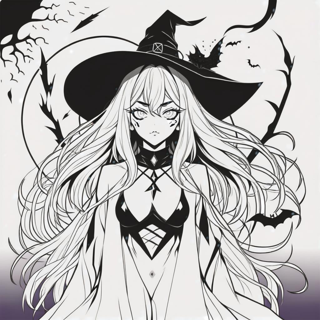  line art drawing witchcraft, same nightmare. anime style . professional, sleek, modern, minimalist, graphic, line art, vector graphics