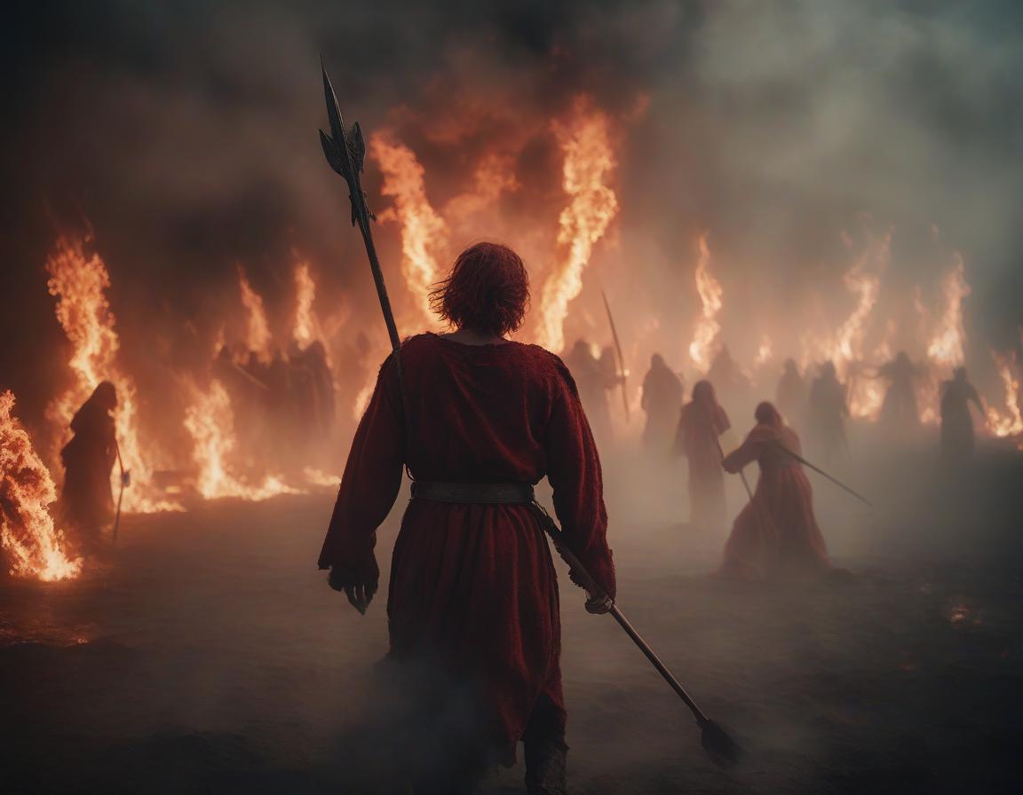  cinematic film still angels men without faces, many, each with a spear in his hand, fighting in the fiery heavens, red lightning. . shallow depth of field, vignette, highly detailed, high budget, bokeh, cinemascope, moody, epic, gorgeous, film grain, grainy