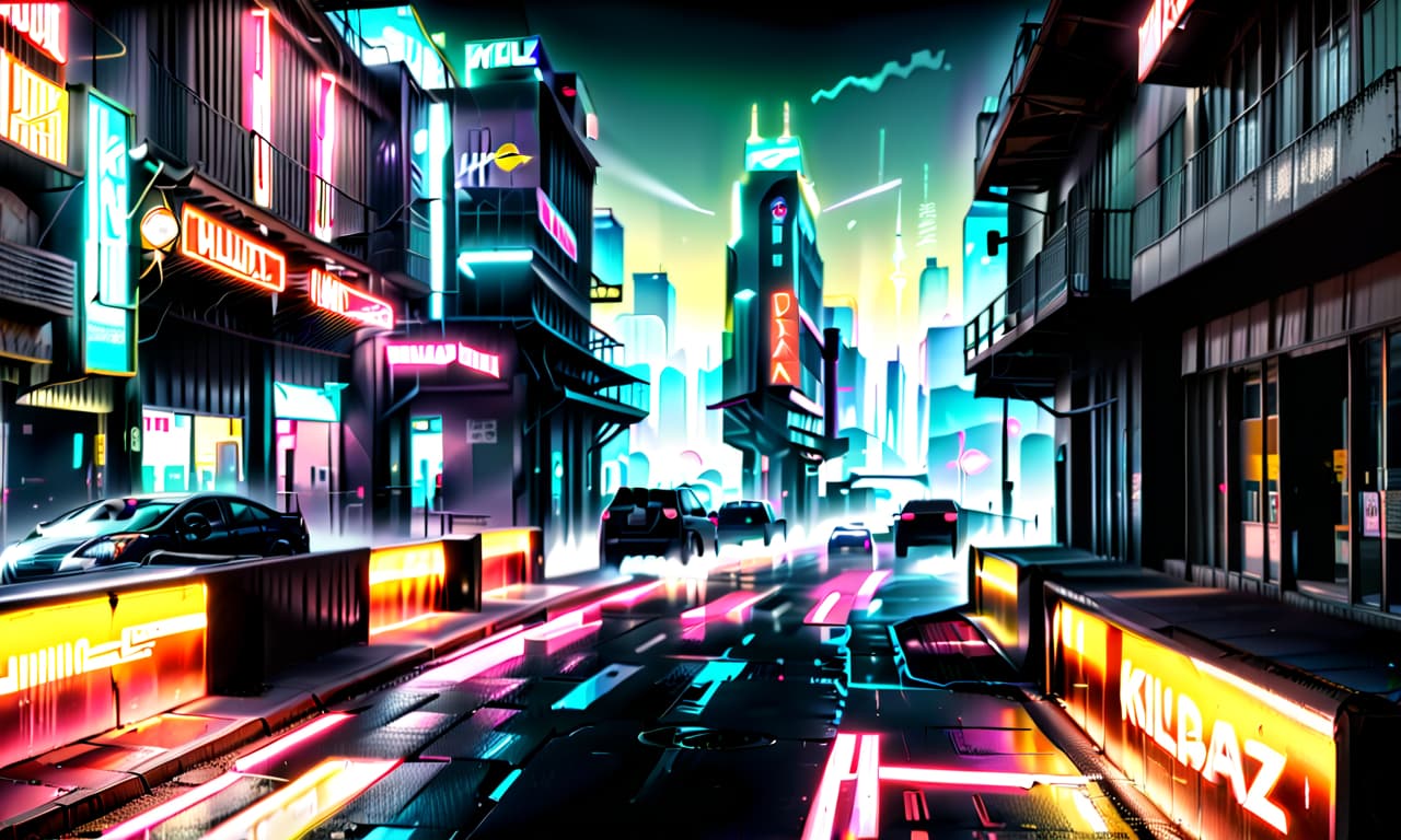  hdr photo of night neon city background with text: killaz time . high dynamic range, vivid, rich details, clear shadows and highlights, realistic, intense, enhanced contrast, highly detailed, glowneon, civitai