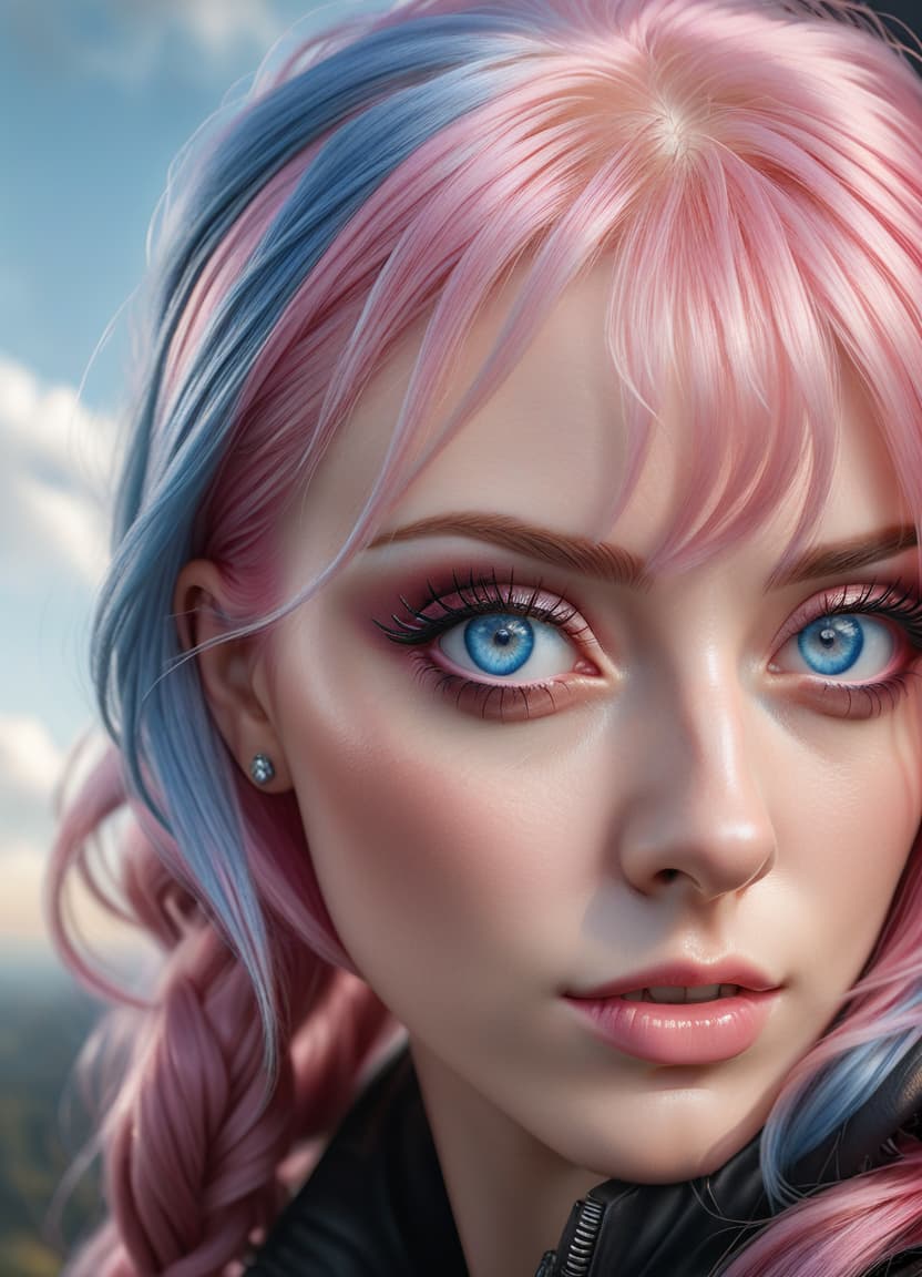  hyperrealistic art girl, blue eyes, pink hair. . extremely high resolution details, photographic, realism pushed to extreme, fine texture, incredibly lifelike, perfecteyes hyperrealistic, full body, detailed clothing, highly detailed, cinematic lighting, stunningly beautiful, intricate, sharp focus, f/1. 8, 85mm, (centered image composition), (professionally color graded), ((bright soft diffused light)), volumetric fog, trending on instagram, trending on tumblr, HDR 4K, 8K