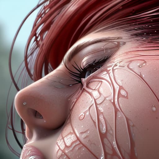  a close up of a woman's showing her , view from the side”, hq ”, detailed ”, detailed”, soft smooth skin, , stained”, 8 k beautiful, dripping long hair, high definition”, highly detailed”, highly detailed ”, gape, panoramic view of , finely detailed, smooth red skin, finely detailed feature, very detailed”