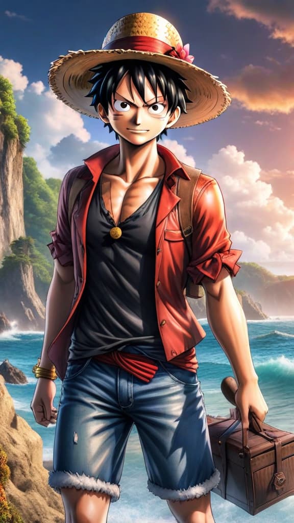  anime art: luffy's age reduction after hormone therapy at impel down raises questions about his journey in one piece. hyperrealistic, full body, detailed clothing, highly detailed, cinematic lighting, stunningly beautiful, intricate, sharp focus, f/1. 8, 85mm, (centered image composition), (professionally color graded), ((bright soft diffused light)), volumetric fog, trending on instagram, trending on tumblr, HDR 4K, 8K