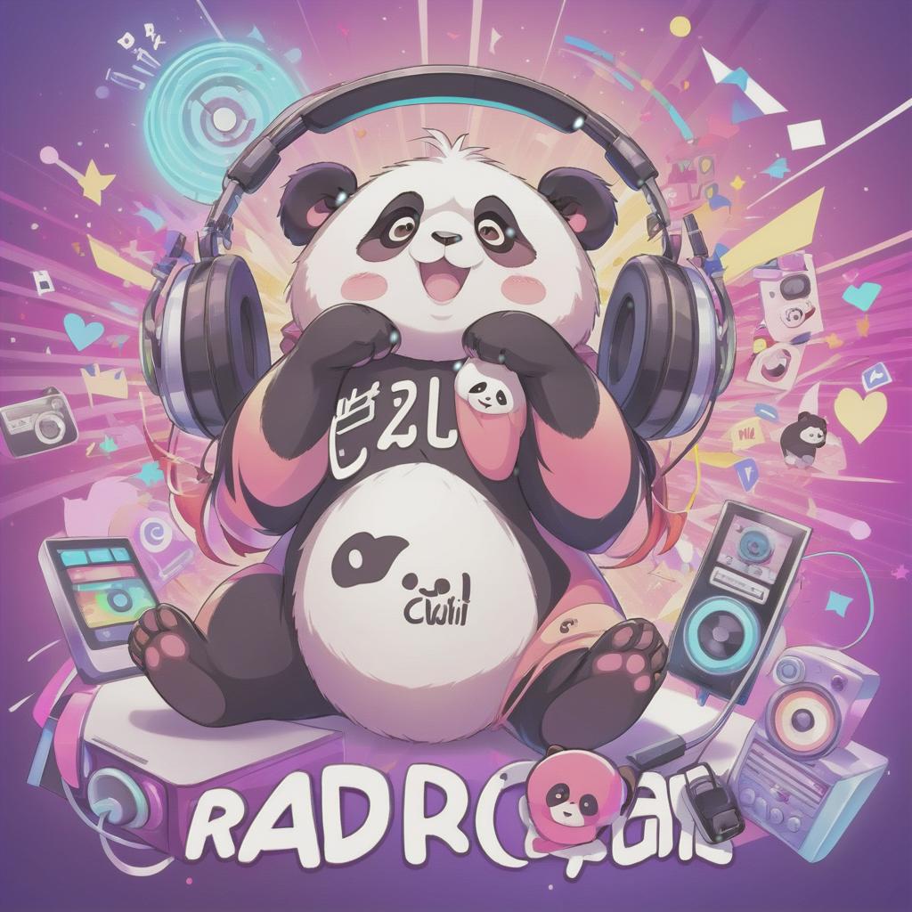  anime artwork internet radio logo, panda, text kawaii radio . anime style, key visual, vibrant, studio anime, highly detailed