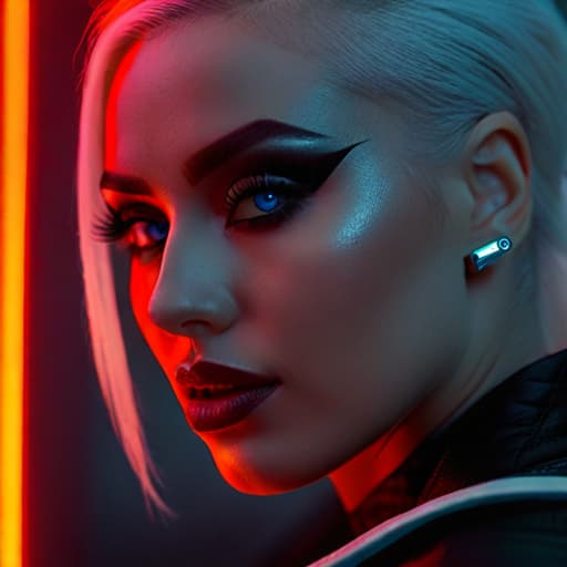  ultra realistic close up portrait ((beautiful pale cyberpunk female with heavy black eyeliner)), blue eyes, shaved side haircut, hyper detail, cinematic lighting, magic neon, dark red city, canon eos r3, nikon, f/1.4, iso 200, 1/160s, 8k, raw, unedited, symmetrical balance, in frame, 8k hyperrealistic, full body, detailed clothing, highly detailed, cinematic lighting, stunningly beautiful, intricate, sharp focus, f/1. 8, 85mm, (centered image composition), (professionally color graded), ((bright soft diffused light)), volumetric fog, trending on instagram, trending on tumblr, HDR 4K, 8K