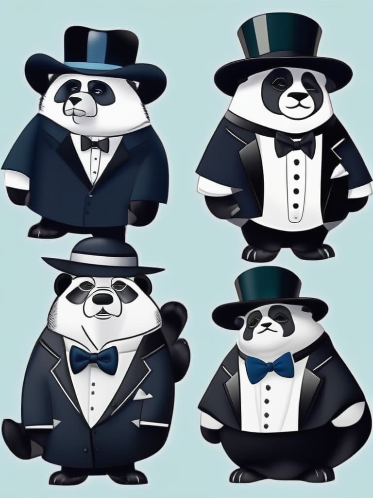  the well dressed panda🐼,the tuxedo wearing panda🐼,the butler panda🐼,the muscular panda🐼,