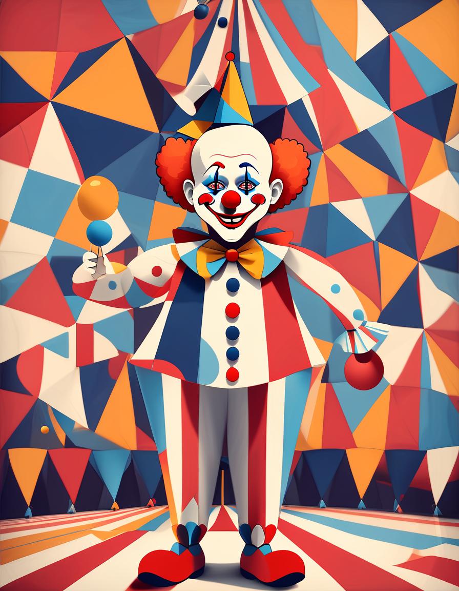  to depict the composition of a clown in a circus using only simple geometric shapes