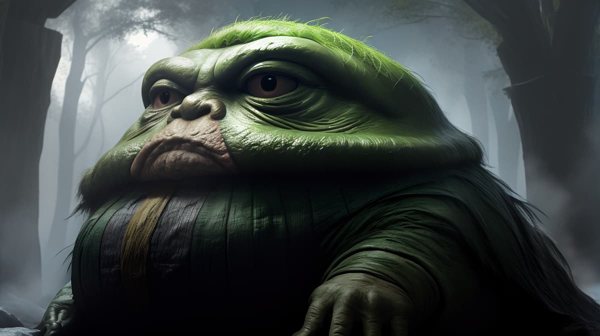  masterpiece, best quality, a fil still of donald trump as jabba the hutt from return of the jedi 1983