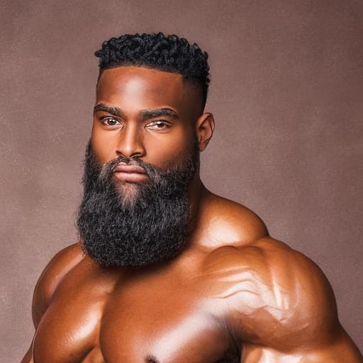 portrait+ style Ebony queer pro bodybuilder brunette hunk dude face