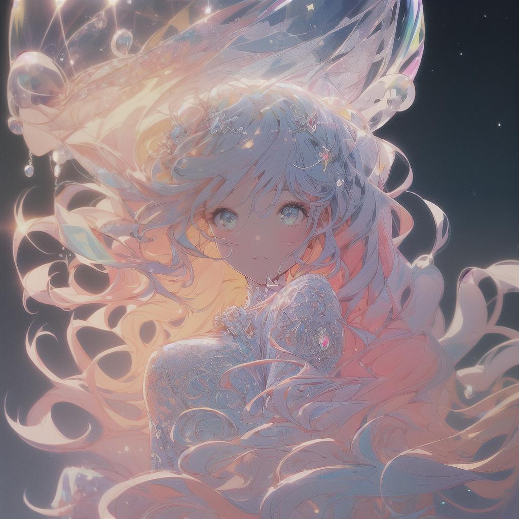  ((best quality)), ((masterpiece)), ((ultra detailed)), (illustration), (detailed light), (an extremely delicate and beautiful), a girl, cute face, upper body, two legs, long dress, {beautiful detailed eyes}, stars in the eyes, messy floating hair, colored inner hair, starry sky adorns hair, {lots of big colorful bubble}, [pearl], [galaxy], depth of field hyperrealistic, full body, detailed clothing, highly detailed, cinematic lighting, stunningly beautiful, intricate, sharp focus, f/1. 8, 85mm, (centered image composition), (professionally color graded), ((bright soft diffused light)), volumetric fog, trending on instagram, trending on tumblr, HDR 4K, 8K