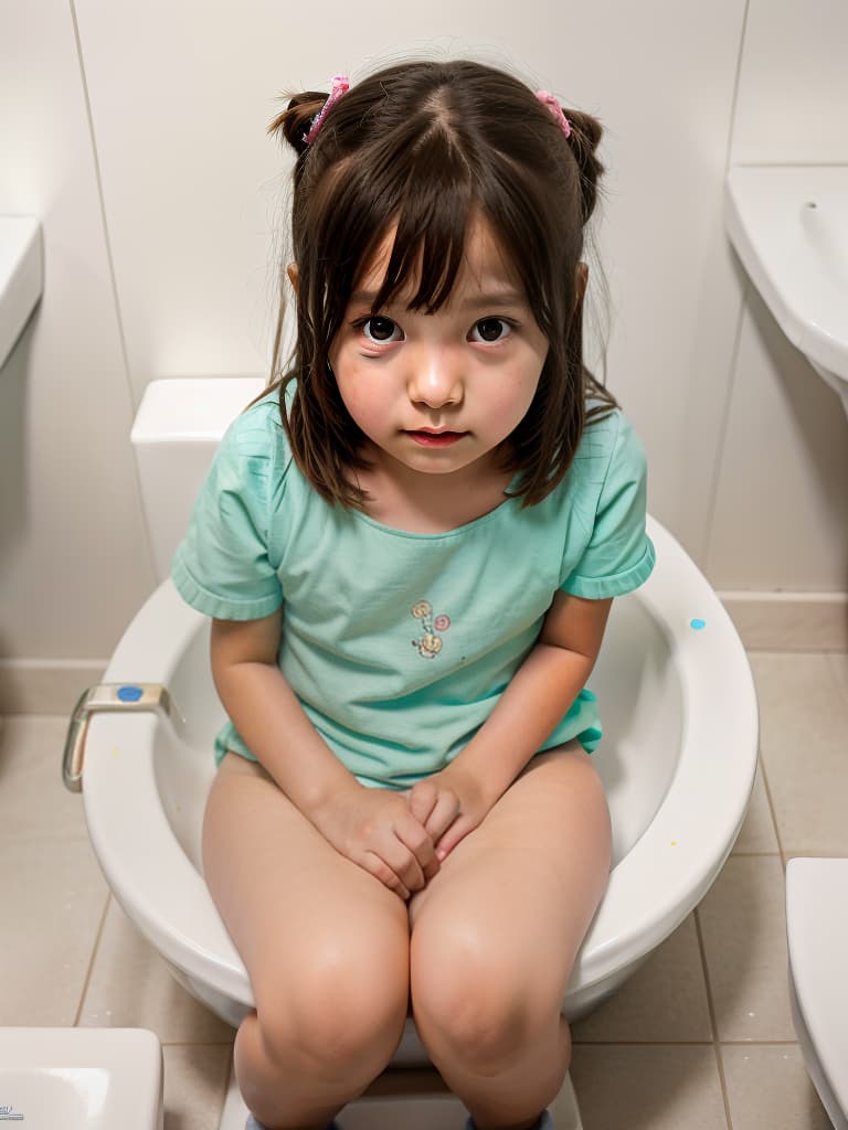  girl in poo, first grade in elementary school, sitting in the toilet, masterpiece, best quality,8k,ultra detailed,high resolution,an extremely delicate and beautiful,hyper detail