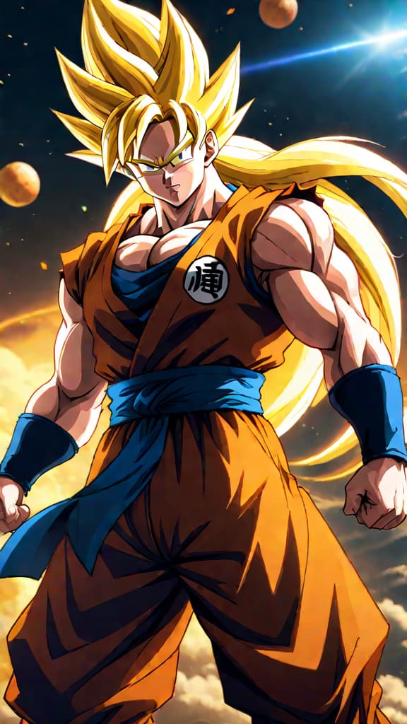  create an anime art of a speculated 'super saiyan infinity' form in dragon ball universe. hyperrealistic, full body, detailed clothing, highly detailed, cinematic lighting, stunningly beautiful, intricate, sharp focus, f/1. 8, 85mm, (centered image composition), (professionally color graded), ((bright soft diffused light)), volumetric fog, trending on instagram, trending on tumblr, HDR 4K, 8K