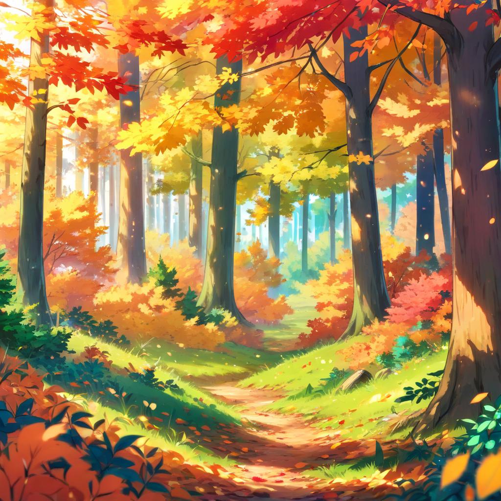  anime artwork a clearing in the woods. autumn landscape . anime style, key visual, vibrant, studio anime, highly detailed