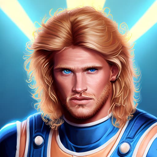 portrait+ style WWF queer superstar blonde hunk dude face